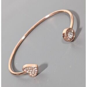 Origami Owl Rose Gold tone Love Heart Rhinestone Pave Cuff Bracelet Stacking 7"